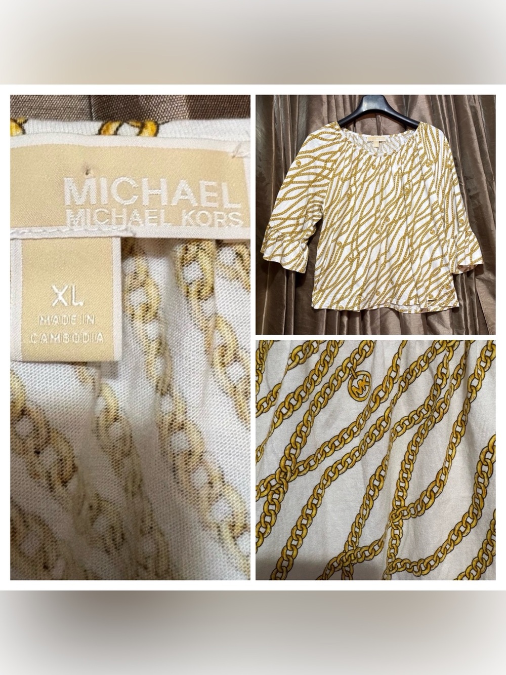 Michael Kors White Blouse with Gold Rope Print #1900